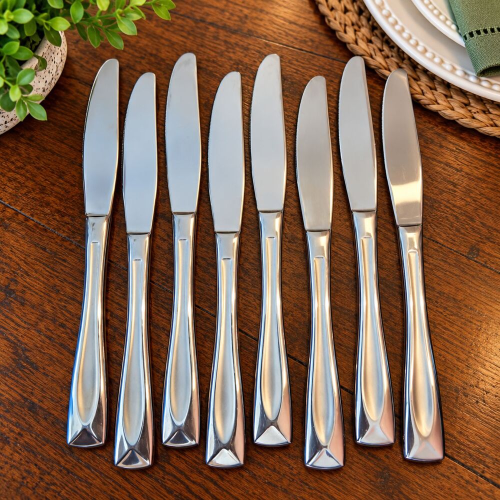 Oneida Lincoln Dinner Knives 9.5" Glossy Stainless Steel Set of 8 Flatware